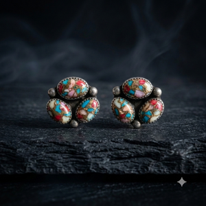 Boucles d'oreilles clous vintage en argent sterling 925 avec pierres ovales serties closées en turquoise - Product Image 4
