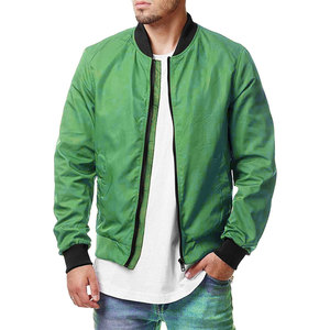 Unisex Olive Green Canvas Bomber Jacket Waterproof Windproof Zipper Closure Stand Collar Regular Fit Solid Color Pockets Left - Product Image 6