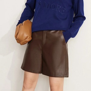 Spring European America Style <b>Women's</b> Genuine <b>Leather</b> <b>Shorts</b> Handsome Straight Skinny Fit Solid Color Breathable Nonwoven Belt - Product Image 6