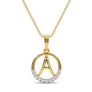 Collier pendentif en or avec chaîne à maillons séparés, lettre initiale A et cercle serti de diamants - Product Image 2