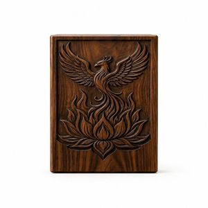 Wooden Funeral Urn Natural Finish Cremation <b>Keepsake</b> <b>Box</b> Carved Phoenix <b>Memorial</b> Urn for Adult Ashes Tabletop - Product Image 1