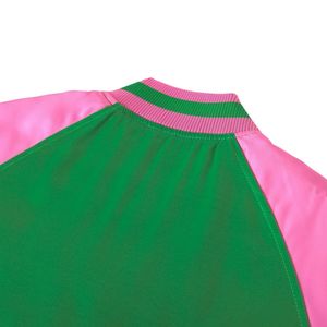 AKA <b>Pink</b> Green Satin Bomber <b>Jacket</b> Unisex Letterman Style Zip Up <b>Jacket</b> Casual Streetwear Fashion Outerwear Apparel - Product Image 5
