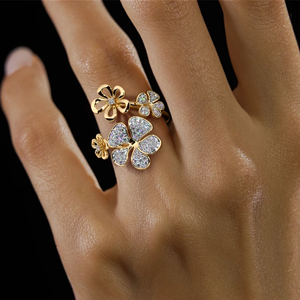 Women's <b>Gold</b> Plated Flower <b>Cocktail</b> <b>Ring</b> With Crystal Rhinestone Pave Setting Romantic Style Everyday Wear - Product Image 1
