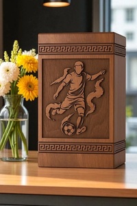 Handmade Rosewood Eco-Friendly Durable Cremation Urn <b>Box</b> Soccer Player Engraving Personalized <b>Memorial</b> 200-220 Cubic Inch - Product Image 2