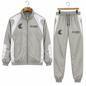Men <b>women</b> gray white <b>tracksuit</b> set sporty full zip jacket matching pants autumn sportswear breathable polyester outdoor wear - Product Image 1