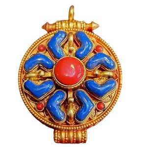 Colgante Religioso Tibetano Budista Hecho a Mano para Niños, de Piedra Natural Chapada en Oro de 0.5m, Marca Asthamangal, Hecho a Mano en Nepal - Product Image 3