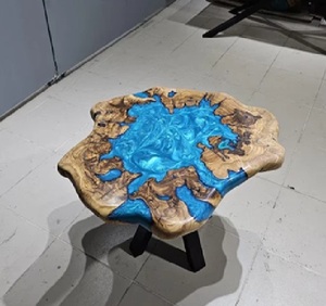 <b>Rustic</b> Resin <b>Table</b> Irregular Shape Blue Inlay Handmade Outdoor Furniture Living Room Decor Coastal Design - Product Image 2