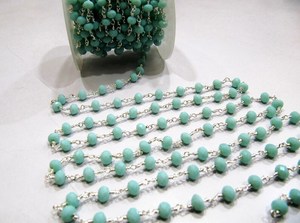 3- Feet Amazonite Rondelle Faceted Size 6mm wire wrapped Hydro Quartz Beaded <b>Rosary</b> Chain - Product Image 3