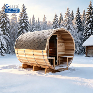 Sauna extérieur isolé avancé en cèdre rouge monobloc <span class=keywords><strong>avec</strong></span> véranda et vitrage panoramique arrière, certifié ETL, Wi-Fi, modèle Europe - Product Image 1