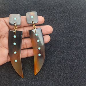 Boucles d'oreilles en corne naturelle de qualité supérieure, légères, faites à la main, style bohème, accessoire de mode - Product Image 4