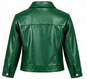 Chaqueta de Cuero Sintético Verde para Mujer, Cuello Camisero, Cierre de Cremallera, Manga Larga, Abrigo de Otoño - Product Image 2