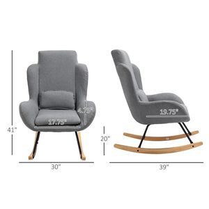 Poltrona a Dondolo Moderna con Imbottitura Spessa, Telaio in Metallo, Base in Legno, Cuscino Lombare Rimovibile, Poltrona in Tessuto per Soggiorno - Product Image 2