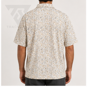 Camisa Polo Trackstar para Hombre, Color Crema Dorado, Estampado Paisley, Manga Corta, Cuello con Botones, Camisa Casual de Golf, Logotipo Personalizado - Product Image 6