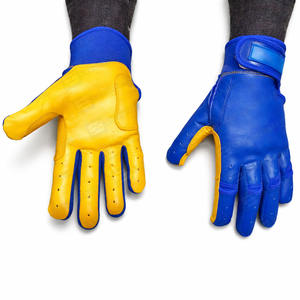 Gants de frappeur de baseball en cuir personnalisés avec logo/taille, couleurs bleu/jaune, légers et durables - Product Image 1