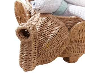 Cute Elephant Design Handmade Seagrass Storage <b>Basket</b> <b>with</b> <b>Lid</b> Indoor Home Decorative Sundries Playroom Toy Chest Box - Product Image 2
