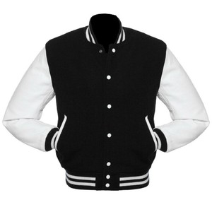University Letterman Varsity <b>Jacket</b> Black Wool <b>Jackets</b> Real Leather Sleeves <b>White</b> Bomber Chicago <b>Jackets</b> for Men - Product Image 1
