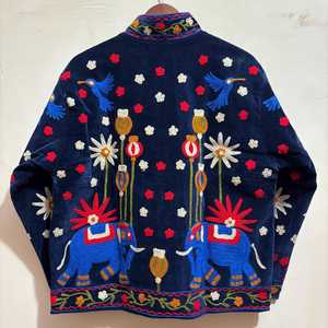 Personalized Unisex <b>Gift</b> Velvet Blue Suzani <b>Elephant</b> Embroidered Jacket Bohemian Reversible Coat Winter Floral Outerwear - Product Image 2