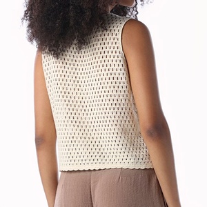Débardeur en crochet pour femme, motif carré Granny Square, patchwork, tricoté sans manches, style bohème, couleur crème, fabricant de vêtements - Product Image 3