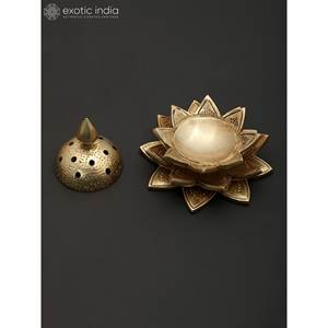 4 Inch Handmade Brass Religious Incense <b>Diffuser</b> with for <b>Flower</b> Design Durable Aromatherapy Home Decor From India - Product Image 4
