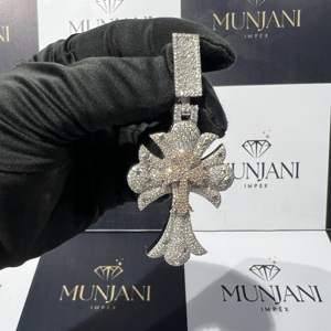 925 Sterling <b>Silver</b> & Rose Gold Plated Hip Hop VVS Moissanite Diamond Cross Pendant Fine Jewelry Party Fine Pendants & <b>Charms</b> - Product Image 5