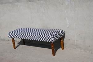 Otomana Tradicional Tapizada en Algodón 100% Ecológico, Hecha a Mano, Azul, para Sala de Estar, Entrada, Dormitorio, Apartamento, para Todas las Estaciones - Product Image 6