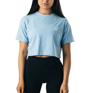 Tops cortos con estampado Vintage para mujer, Camiseta básica de entrenamiento con cuello redondo transpirable y manga corta para ejercicio de verano - Product Image 1