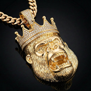 Collar con Colgante de Rey de los Gorilas con Corona, Chapado en Oro, Plata de Ley 925, con Diamantes Moissanite VVS, Joyería Fina para Hombre, Estilo Hip Hop - Product Image 2