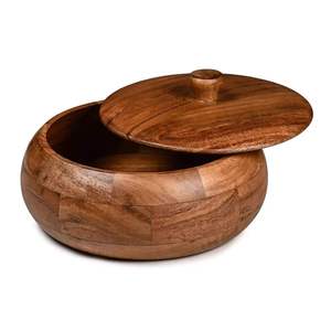 Pot de rangement en bois de style indien classique avec couvercle en bois, écologique, compatible lave-vaisselle, compatible tous types de cuisinières, diamètre 20 cm UO - Product Image 3