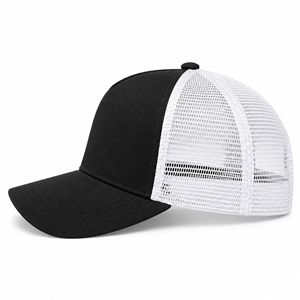 <b>Black</b> and White Mesh Trucker Hat 6-Panel Adjustable Unisex Casual Cap 3D Embroidery Puff Printing High Quality All Seasons - Product Image 1