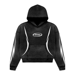 Ensemble de survêtements pour hommes 100% coton, imprimé délavé à l'acide, avec sweat à capuche à double taille orné de strass et pantalon de survêtement évasé, coupe ample et oversize - Product Image 2