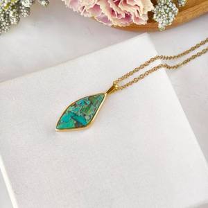 Colgante de Plata de Ley 925 Chapado en Oro de 14K con Turquesa y Cobre, Colgante de Piedra Preciosa Natural, Regalo de Joyería para Mujer - Product Image 3