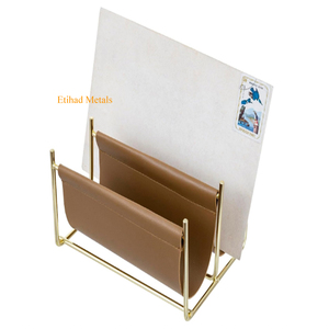 2 Slot Modern Mail Holder Deluxe Brass & Leatherette Magazine Rack Pu Leather Magagize Holder - Product Image 1
