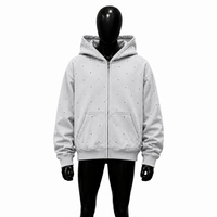 Sweat à capuche zippé argenté pour homme – Qualité supérieure, coupe oversize, style streetwear, motif à petits pois, en polaire, décontracté, mode hiver
