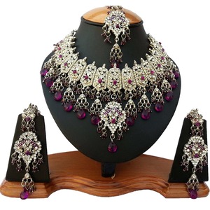 Vintage Silver Plated Crystal Necklace <b>Set</b> With Purple Rhinestones Women's Wedding Bridal Jewelry - Product Image 1
