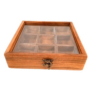 Boîte à épices en bois, boîte de rangement pour épices, 9 compartiments avec couvercle en acrylique, accessoires de cuisine - Product Image 3