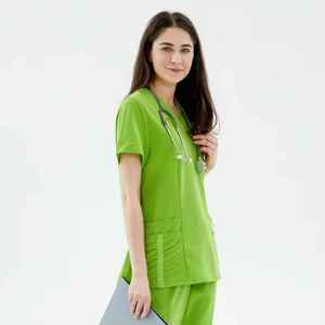 Women's Warm-Up Scrub Uniform <b>Set</b> Medical Scrubs with Spandex/Polyester Fabric and Needle Detection Top and Suit Top - Product Image 1