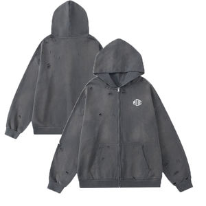 Sudadera con capucha de felpa francesa de alta calidad para hombre, con logo personalizado, 400 g/m², efecto desgastado, lavado vintage, oversize, con cremallera, proveedor OEM - Product Image 1