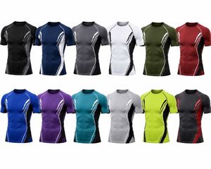 Men's Blue Short Sleeve Compression T-Shirt Quick Dry Slim Fit Sporty O-Neck Knitted Solid 180 Grams Breathable Athletic Wear - Product Image 6