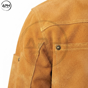 New Arrival Custom Genuine Leather Welding Jacket <b>Heavy</b> <b>Duty</b> Tan Leather Workwear <b>Coat</b> Long Sleeve <b>Stand</b> Collar Utility Pockets - Product Image 6