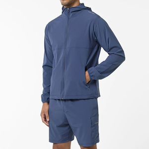 Men's Lightweight 100% Cotton Solid Color <b>Wind</b> <b>breaker</b> Set Custom Logo Windbreaker Jacket Shorts 2-Piece Set - Product Image 3