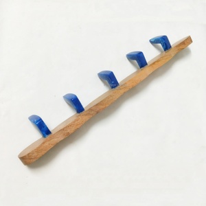 Handmade Wooden Wall Hook Rack with Blue Resin Hooks Decorative <b>Key</b> Holder Coat Rack Entryway Organizer <b>hanger</b> - Product Image 2