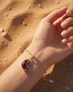 Lab <b>Ruby</b> Crescent Moon <b>Necklace</b> Gold Plated Alloy Minimalist Luxury Jewelry Handmade Elegant Pendant Gift for Women - Product Image 2