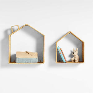 Natural Rattan <b>wall</b>-<b>mounted</b> <b>shelf</b> for kids House Shaped Woven Floating Storage Rack Boho Nursery <b>Wall</b> Decor Storage Display Rack - Product Image 2