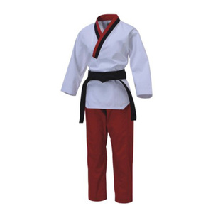 Uniforme de Taekwondo, Camiseta Blanca, Pantalones Rojos, Cinturón Negro, Unisex, Poliéster/Algodón, Duradero, Transpirable, Ropa de Entrenamiento, Talla Adulto, Color - Product Image 1