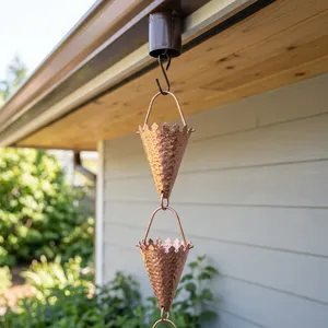 Chaîne de pluie décorative en cuivre martelé en forme de tambour pour gouttière extérieure, élément aquatique pour jardin et extérieur de maison, chaîne de pluie métallique suspendue - Product Image 4