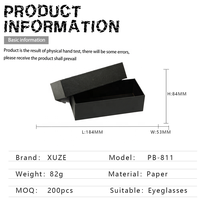 Boîte d'emballage pour lunettes de soleil moins chère, en carton noir recyclé, logo personnalisé XUZE PB-811, vente en gros, 183x85x53mm, lunettes, 85g, 200 pièces