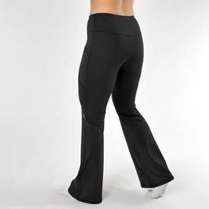 High Waist <b>Flared</b> Leg Yoga <b>Leggings</b> Solid Color Full Length Spandex Nylon Women's Pants With Pockets Elastic Waist - Product Image 3