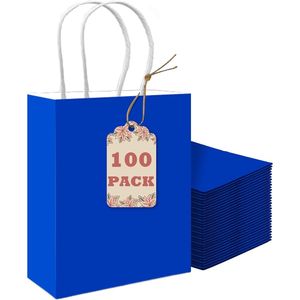 Sacchetti Regalo in Carta Blu Diamante 100 Pezzi con Manici 21x7.6x15.2 cm Piccole Dimensioni Multiuso - Product Image 1