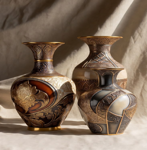 Vases cylindriques contemporains en métal doré avec un motif texturé imitation peau de serpent ou de galet. Disponible à prix de gros. - Product Image 2