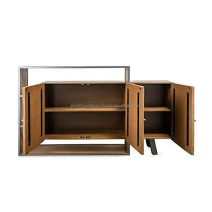 Buffet de rangement et bar à domicile en bois de manguier moderne de luxe à motif chevron, meuble pour salon, salle à manger, hôtel - Product Image 3